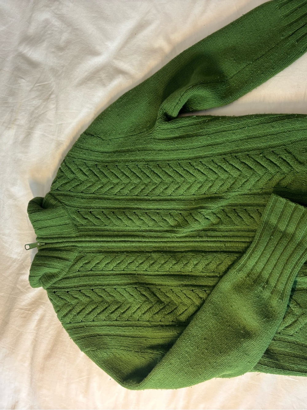 Tommy Hilfiger Ribbed Green Zip Hoodie Sweater